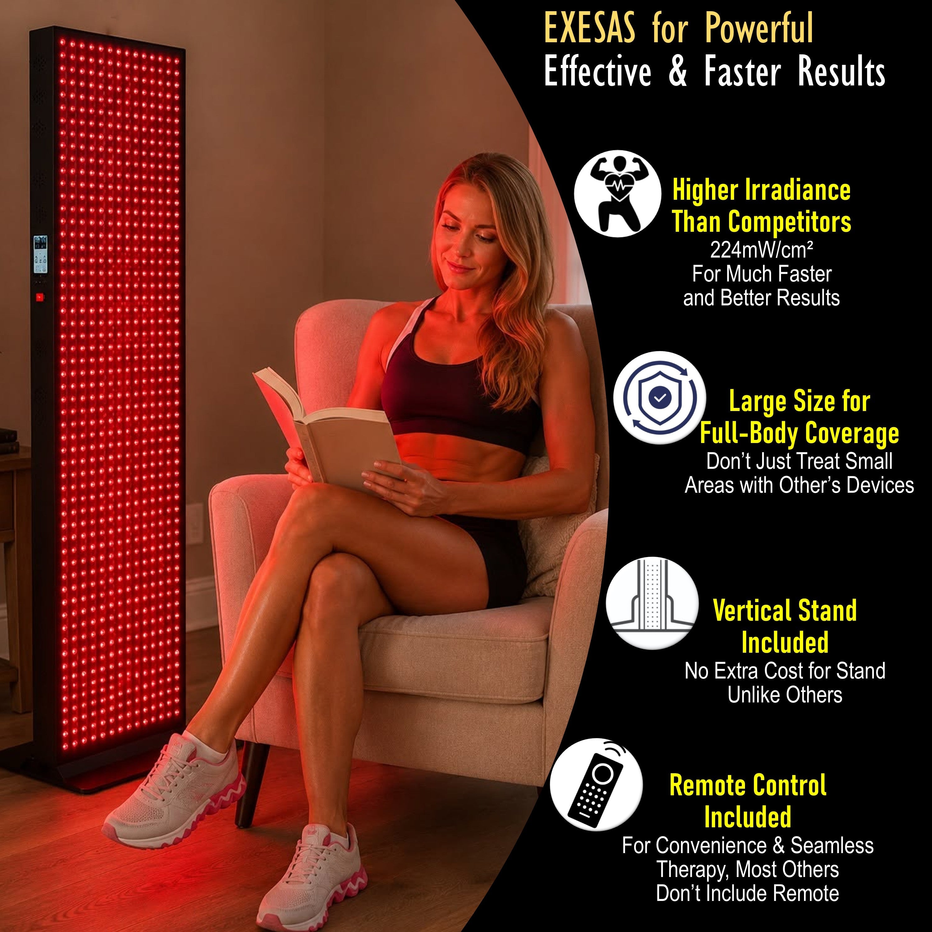 EXESAS 600 LED, 3000W Dual-Chip, Red Light Therapy Device for Full Body, 4-Wavelengths Infrared LED Panel for Skin, Weight, Pain, Wellness