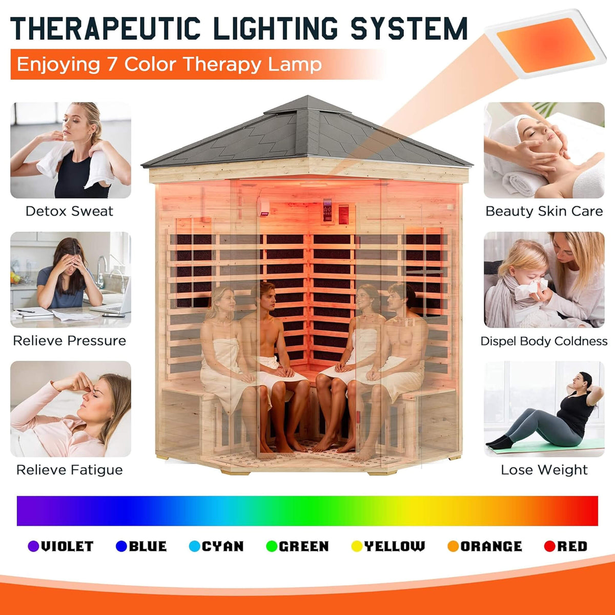 Thermora Monaco 4-Person Outdoor Infrared Sauna With Bluetooth and LED Lighting
