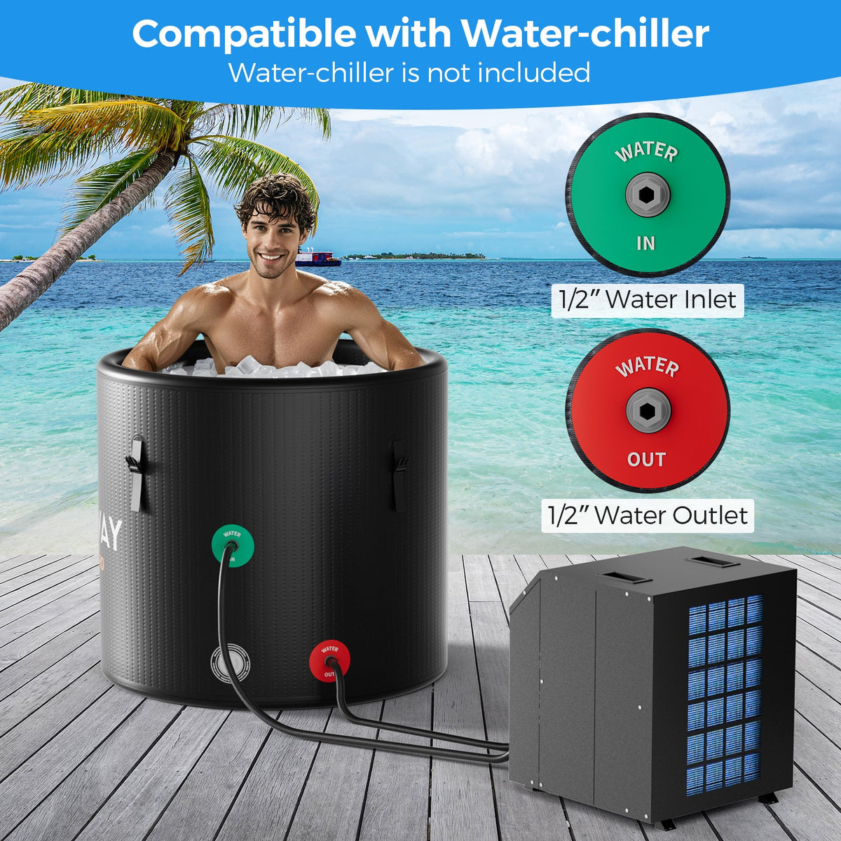 79-Gallon Chiller-Compatible Cold Plunge Tub With Cover — Black