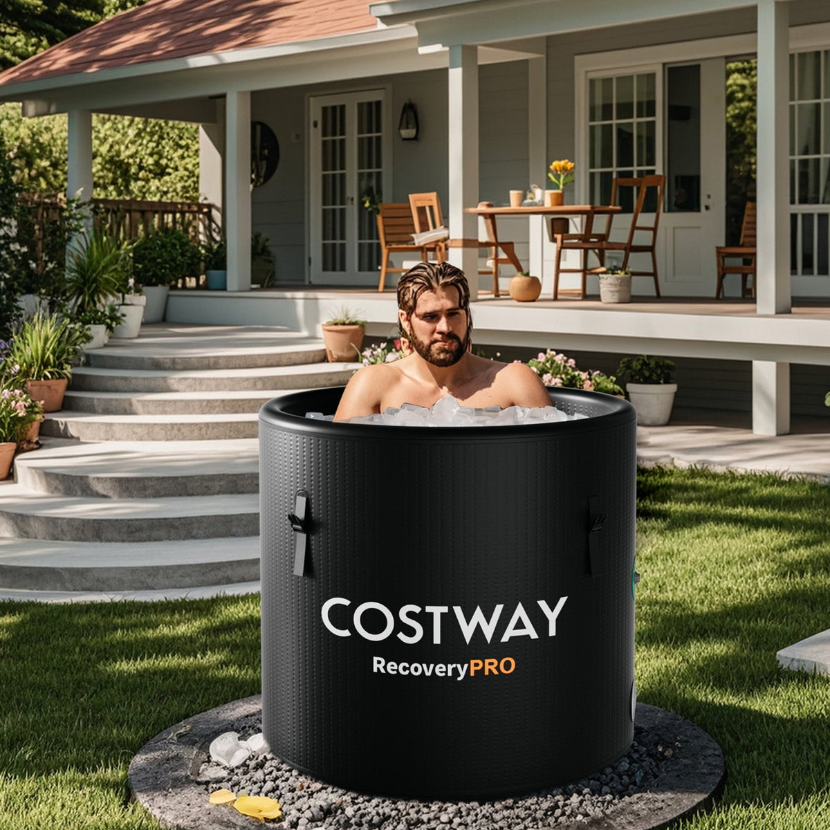 Black 79-gallon inflatable chiller-compatible cold plunge tub
