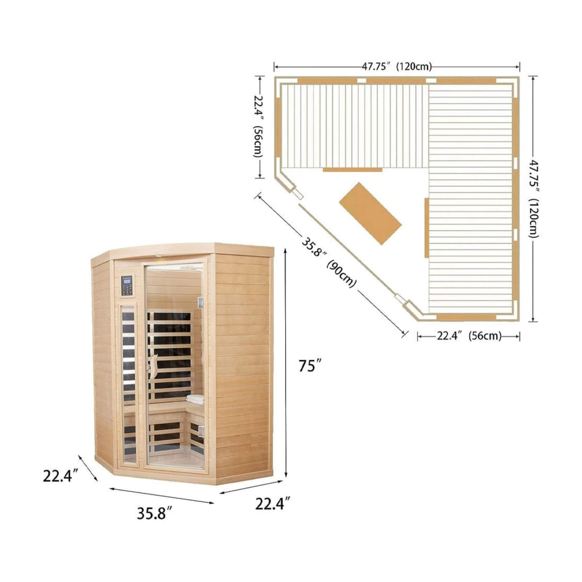 Thermora 2-Person 1,600 W Corner Infrared Sauna With Bluetooth