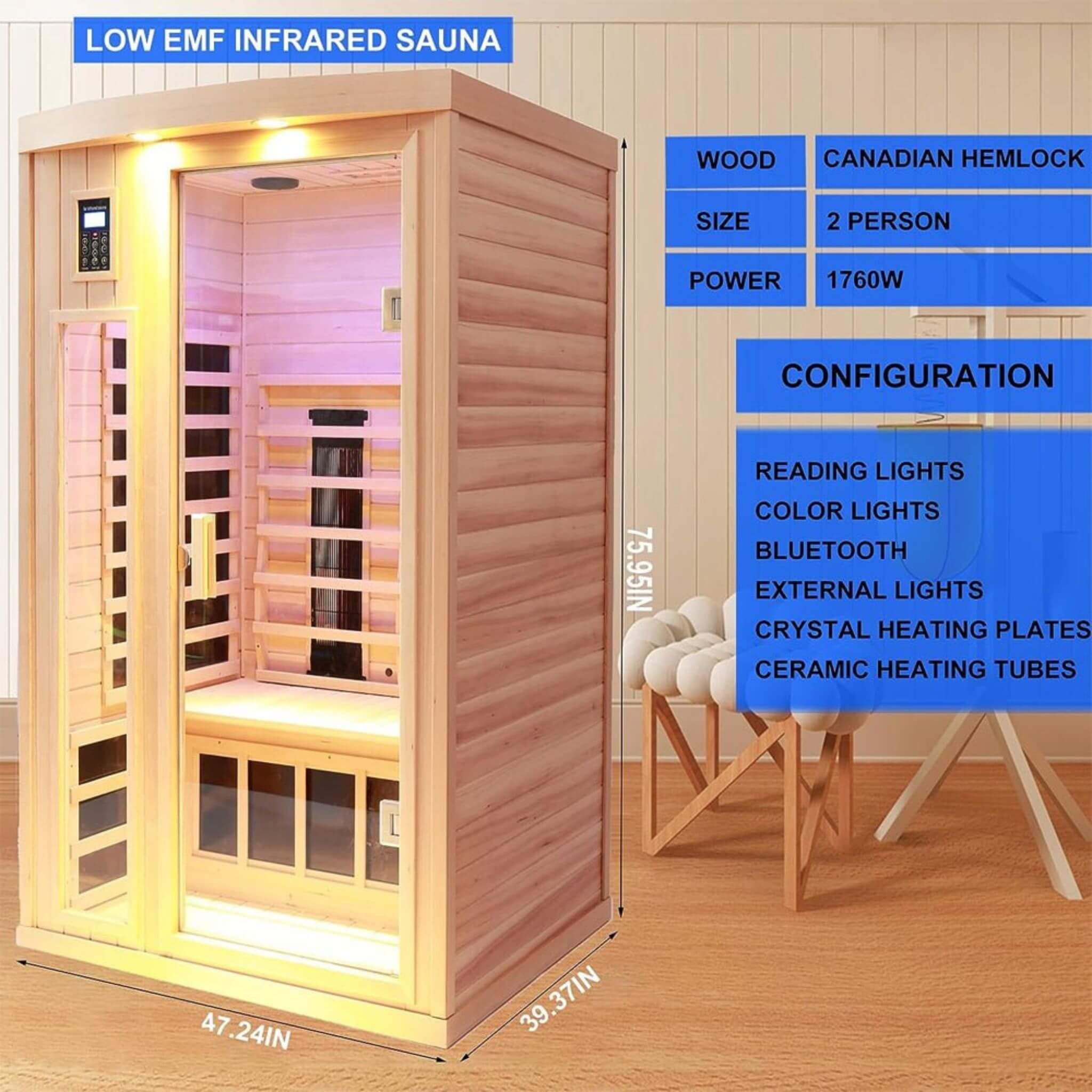 Thermora Orien 2-Person Far-Infrared Sauna With Ceramic Heaters, 1,760 W