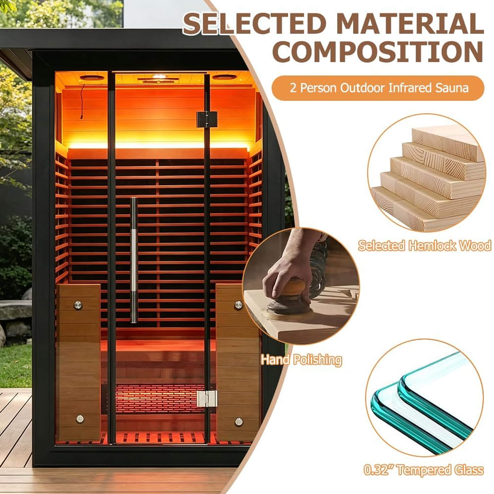 Thermora Lugano 2-Person Outdoor Full-Spectrum Infrared Sauna With Wi-Fi