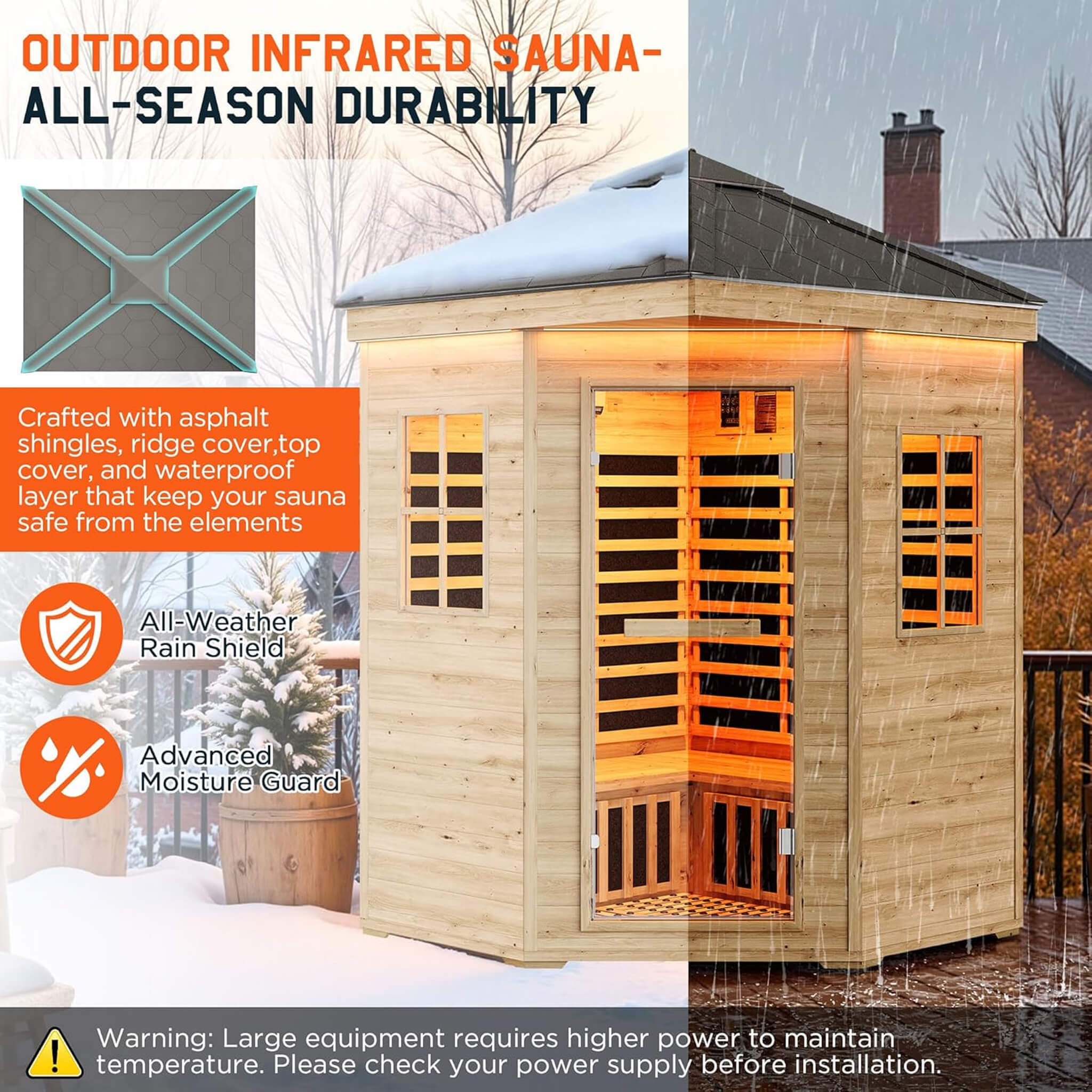Thermora Monaco 4-Person Outdoor Infrared Sauna With Bluetooth and LED Lighting