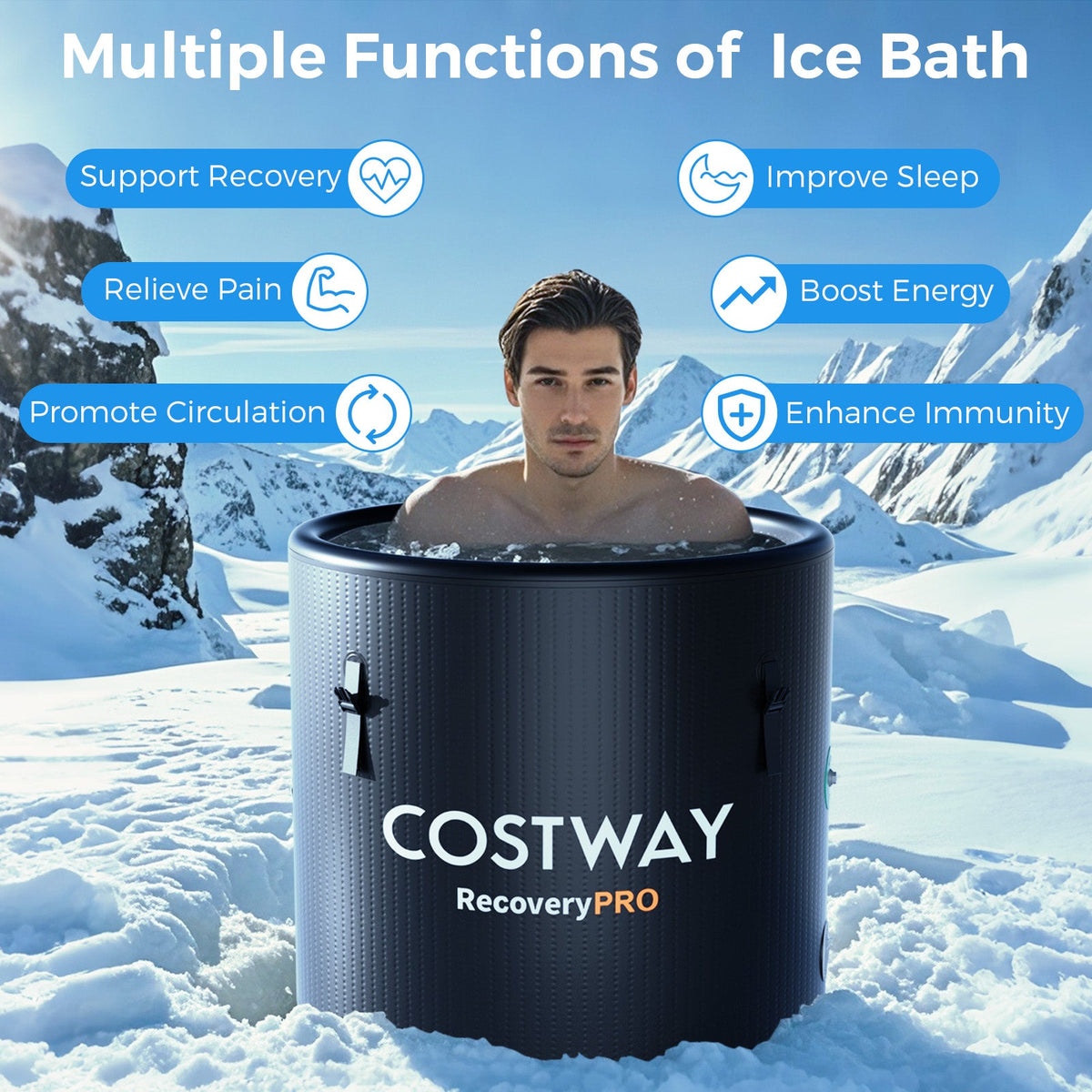 79-Gallon Chiller-Compatible Cold Plunge Tub With Cover — Black