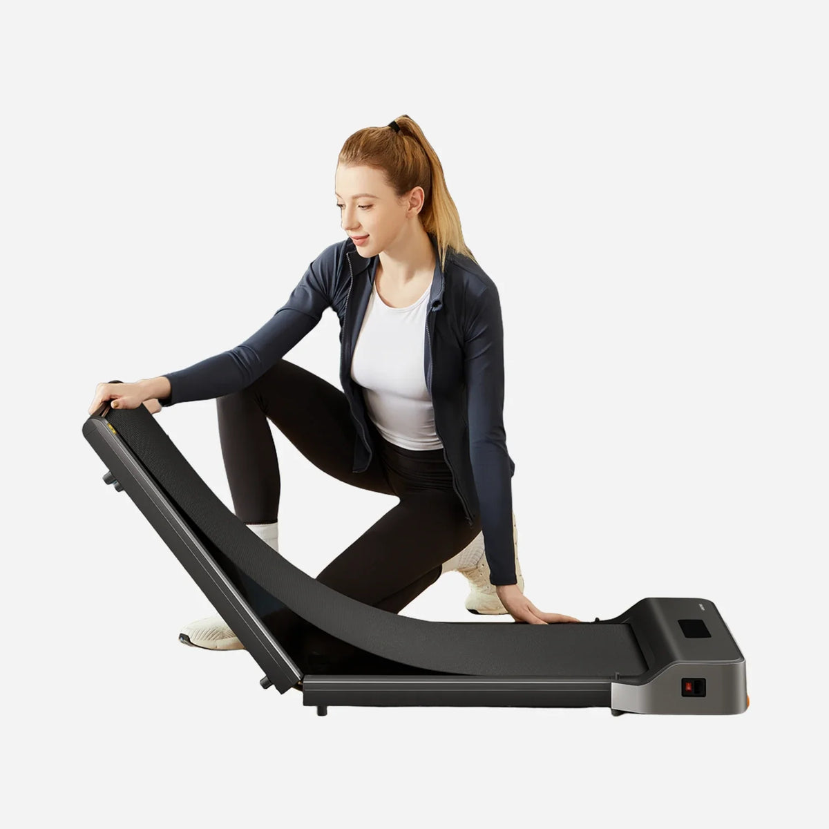 WalkingPad Z1 treadmill unfolded with transport wheels