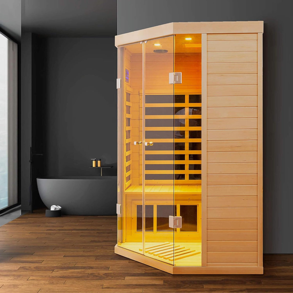 Thermora 2-Person 1,600 W Corner Infrared Sauna With Bluetooth