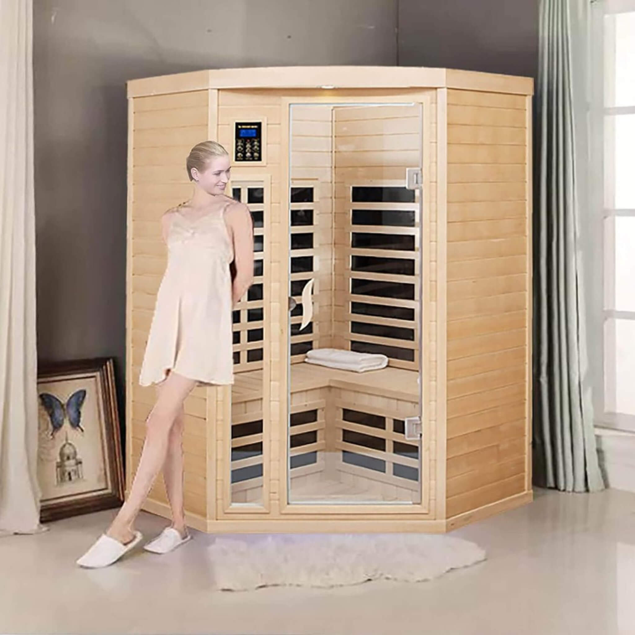 Thermora 2-Person 1,600 W Corner Infrared Sauna With Bluetooth